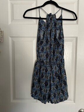 Boho Blue Medallion Print Halter Mini Dress